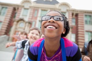 elementary students having fun outside